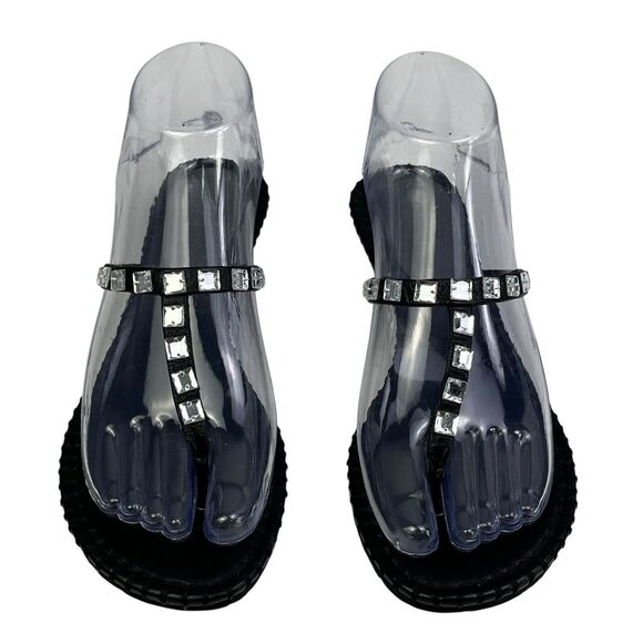 Cole Haan Kalla Thong Flip Flop Sandals Womens 6.5 Black Bejewelled Jewel Bling - Picture 2 of 9